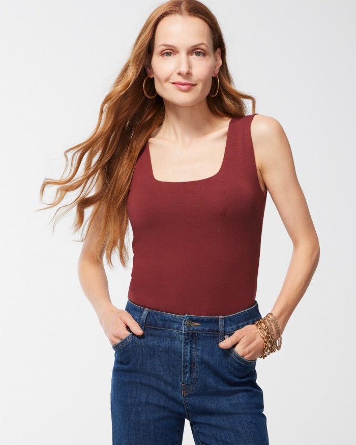 Chicos Contour Cotton Square Neck Tank - Sable Chicos Contour Cotton Square Neck Tank - Sable