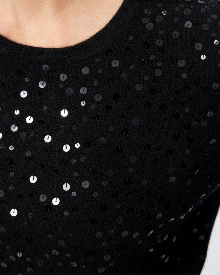 Chicos Cashmere Sequin Crew Neck Sweater - Black Chicos Cashmere Sequin Crew Neck Sweater - Black