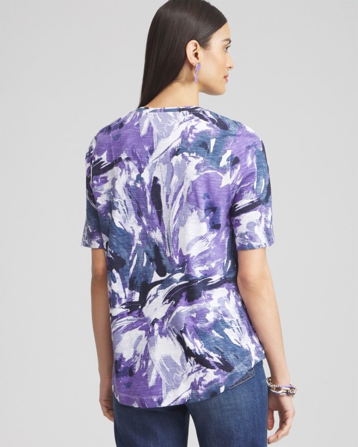 Chicos Floral Elbow Sleeve A-line Tee - Parisian Purple Chicos Floral Elbow Sleeve A-line Tee - Parisian Purple