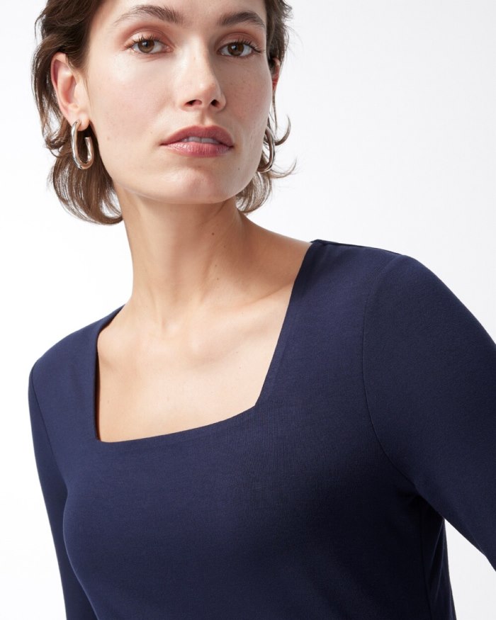 Chicos Touch of Cool Square Neck Tee - Classic Navy Chicos Touch of Cool Square Neck Tee - Classic Navy