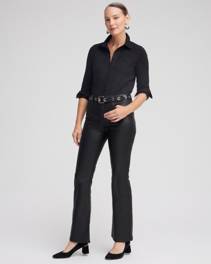 Chicos Knit Woven Lace Applique Shirt - Black Chicos Knit Woven Lace Applique Shirt - Black