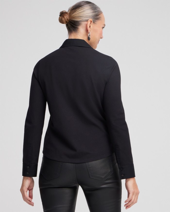 Chicos Knit Woven Lace Applique Shirt - Black Chicos Knit Woven Lace Applique Shirt - Black