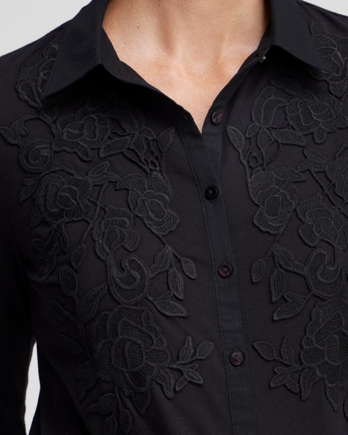 Chicos Knit Woven Lace Applique Shirt - Black Chicos Knit Woven Lace Applique Shirt - Black