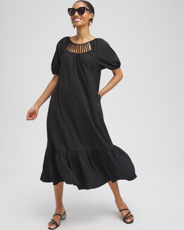 Chicos Poplin Ladder Detail Dress - Black Chicos Poplin Ladder Detail Dress - Black