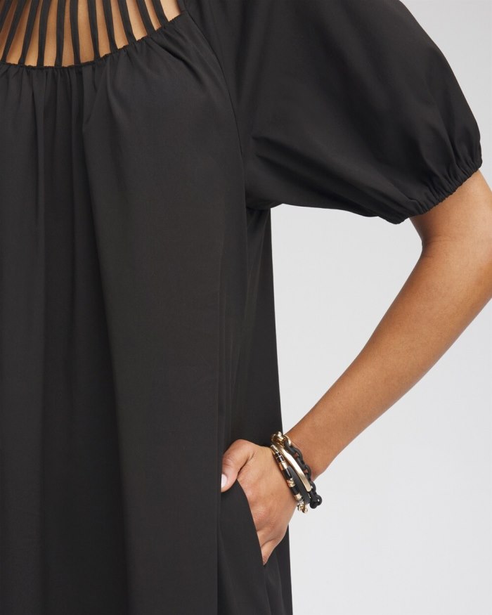 Chicos Poplin Ladder Detail Dress - Black Chicos Poplin Ladder Detail Dress - Black