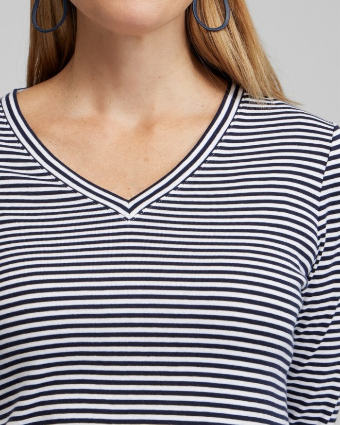 Chicos Stripe V-neck 3/4 Sleeve Tee - Classic Navy Chicos Stripe V-neck 3/4 Sleeve Tee - Classic Navy