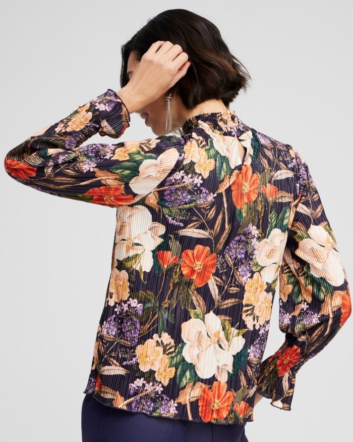 Chicos Floral Mock Neck Crinkle Top - Dewberry Chicos Floral Mock Neck Crinkle Top - Dewberry