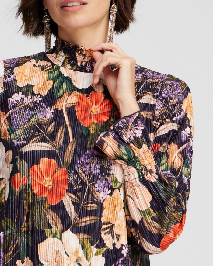 Chicos Floral Mock Neck Crinkle Top - Dewberry Chicos Floral Mock Neck Crinkle Top - Dewberry