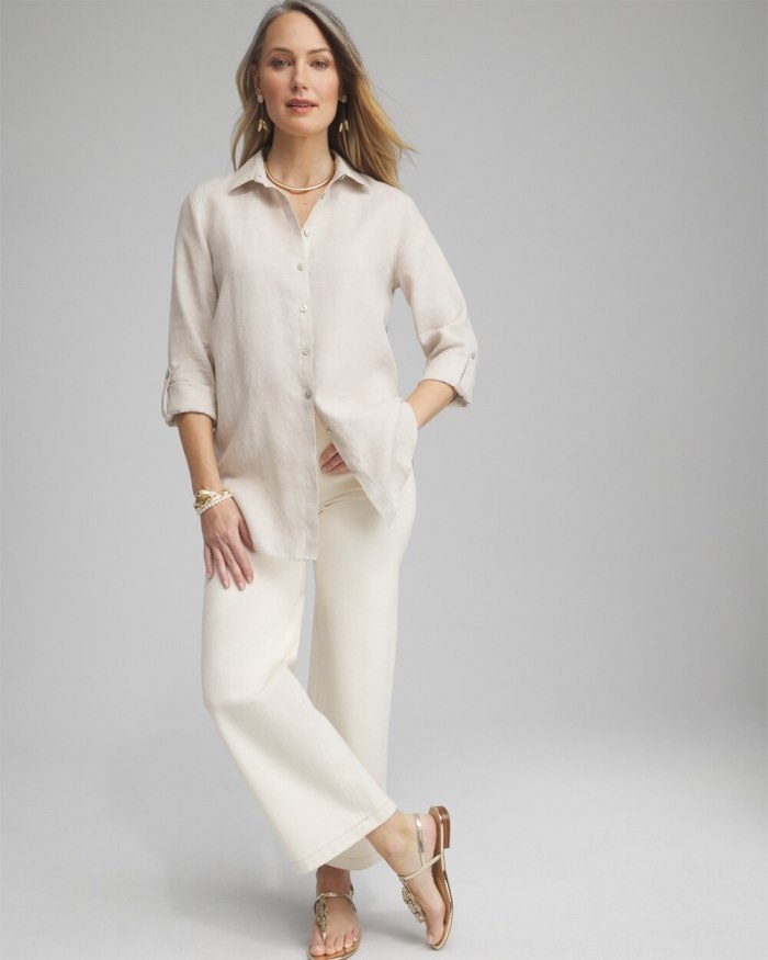 Chicos No Iron Linen Tunic - Oatmeal Chicos No Iron Linen Tunic - Oatmeal