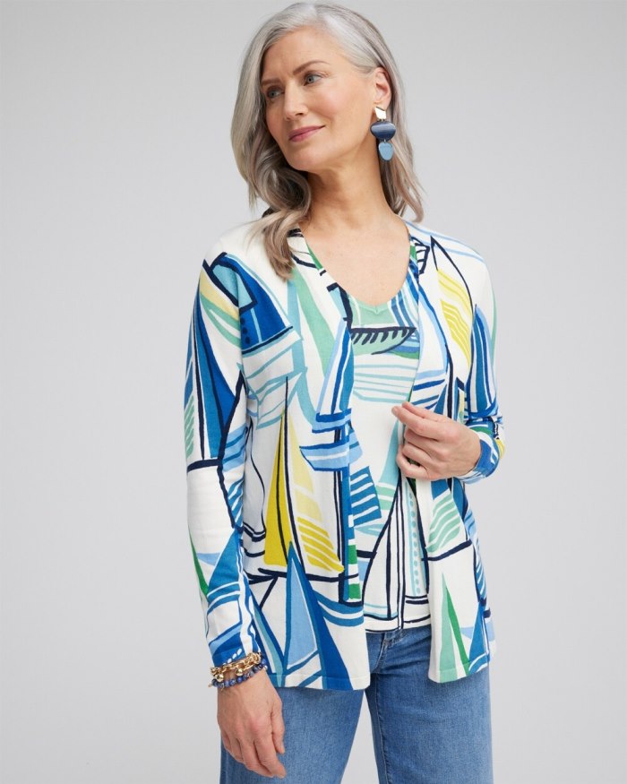 Chicos Spun Rayon Sailboat Cardigan - Classic Navy Chicos Spun Rayon Sailboat Cardigan - Classic Navy