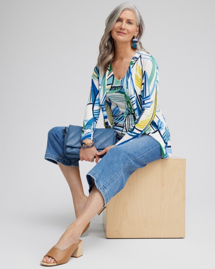 Chicos Spun Rayon Sailboat Cardigan - Classic Navy Chicos Spun Rayon Sailboat Cardigan - Classic Navy