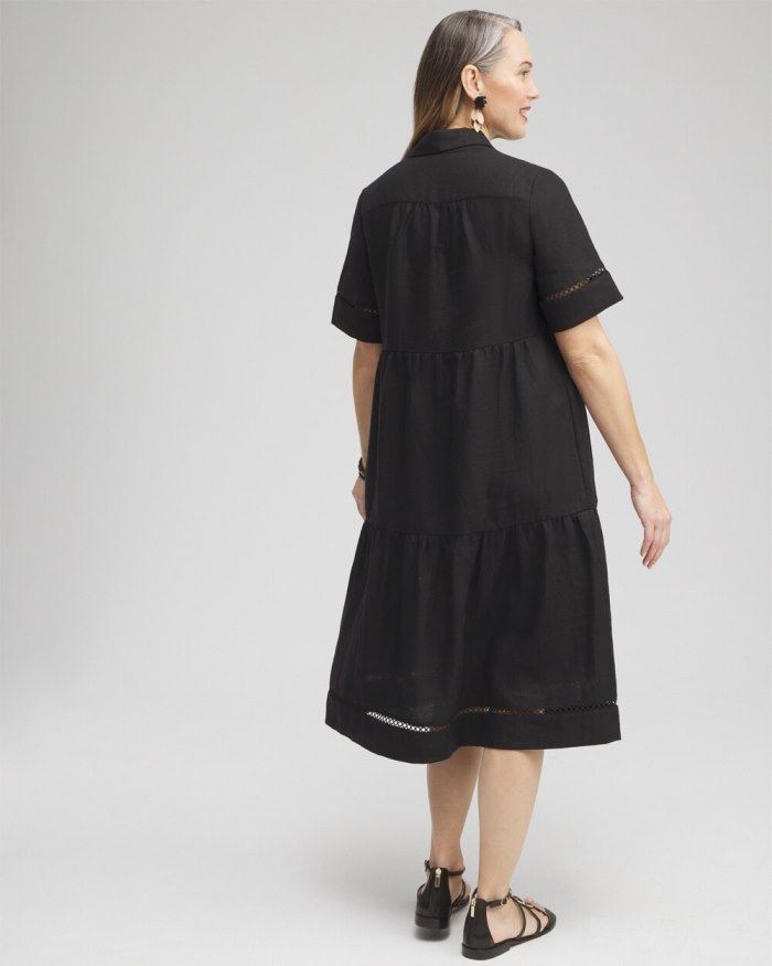 Chicos Linen Lattice Trim Midi Dress - Black Chicos Linen Lattice Trim Midi Dress - Black