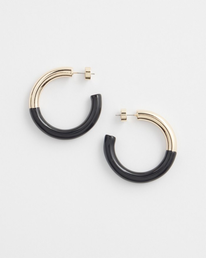 Chicos Gold Tone Dipped Hoops - Black Chicos Gold Tone Dipped Hoops - Black