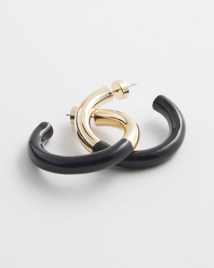 Chicos Gold Tone Dipped Hoops - Black Chicos Gold Tone Dipped Hoops - Black
