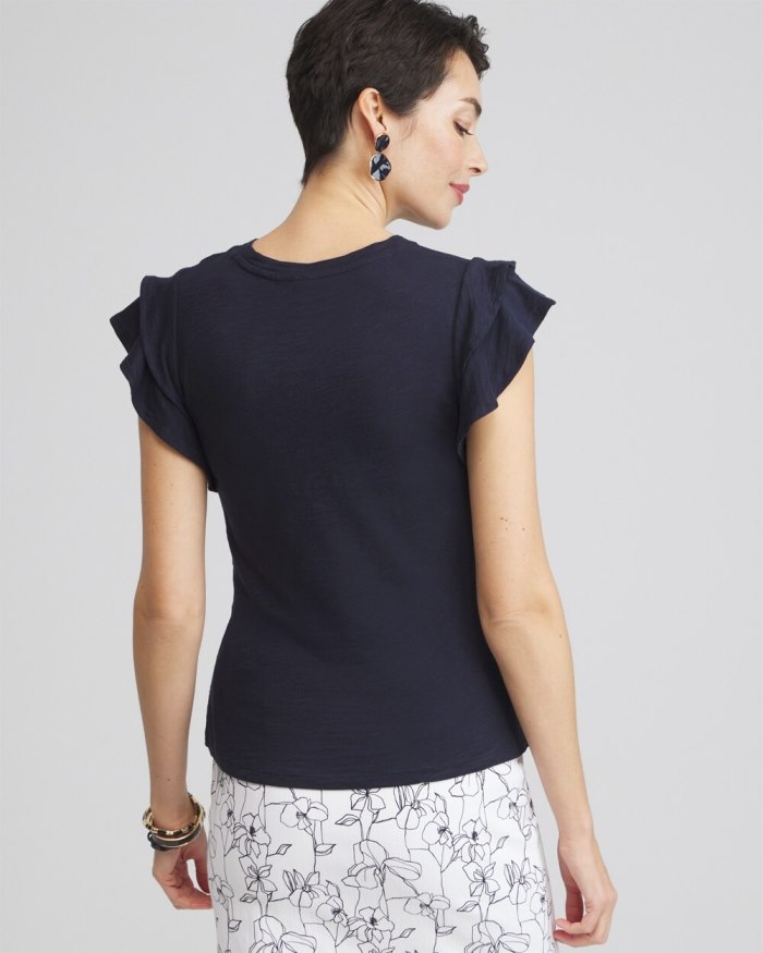 Chicos Flutter Cap Sleeve Tee - Magenta Rose Chicos Flutter Cap Sleeve Tee - Magenta Rose