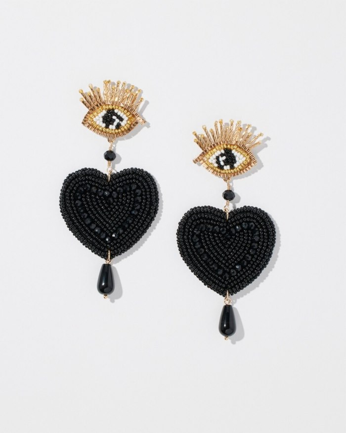 Chicos Beaded Heart Drop Earrings - Gold Chicos Beaded Heart Drop Earrings - Gold