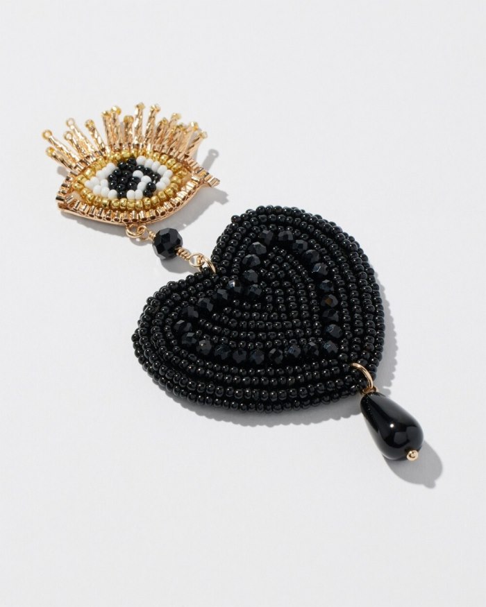 Chicos Beaded Heart Drop Earrings - Gold Chicos Beaded Heart Drop Earrings - Gold