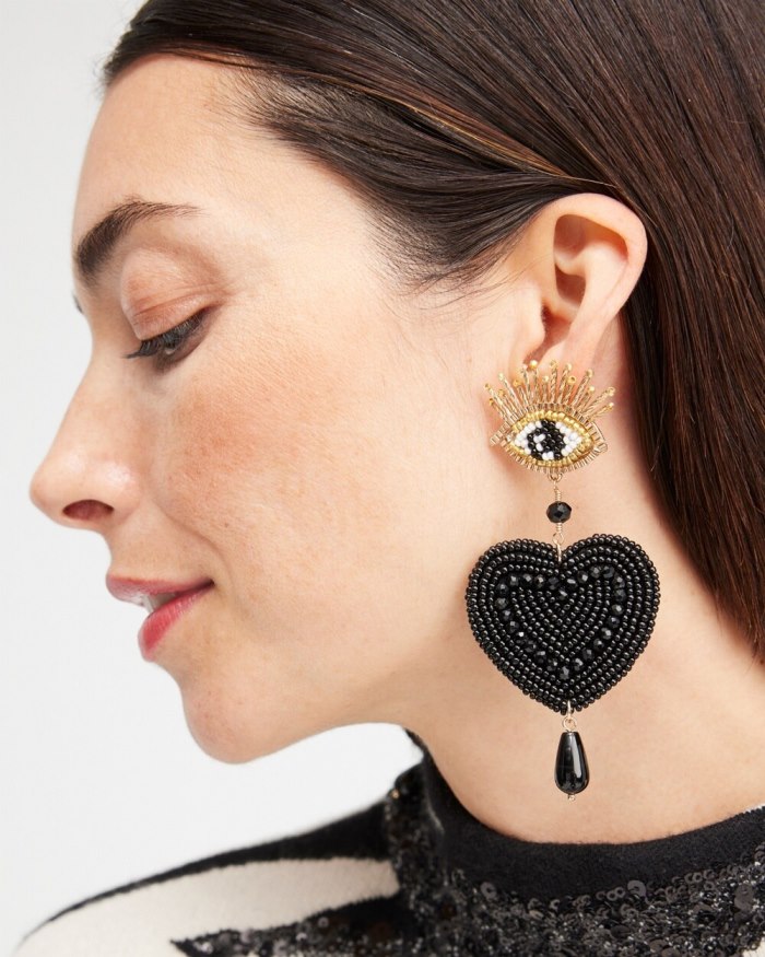 Chicos Beaded Heart Drop Earrings - Gold Chicos Beaded Heart Drop Earrings - Gold