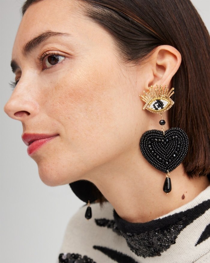 Chicos Beaded Heart Drop Earrings - Gold Chicos Beaded Heart Drop Earrings - Gold