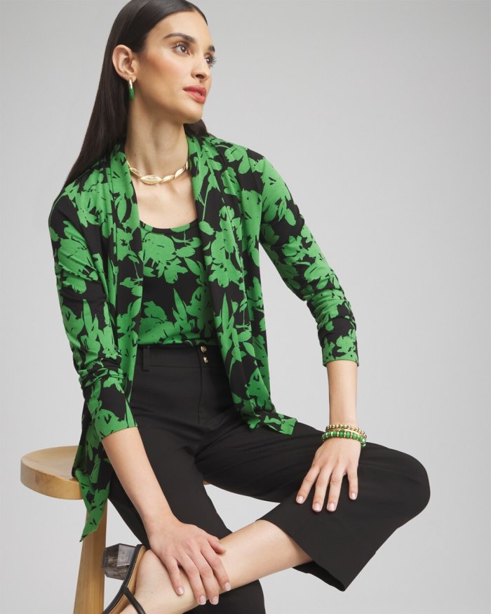 Chicos Touch of Cool Floral Easy Cardigan - Verdant Green Chicos Touch of Cool Floral Easy Cardigan - Verdant Green