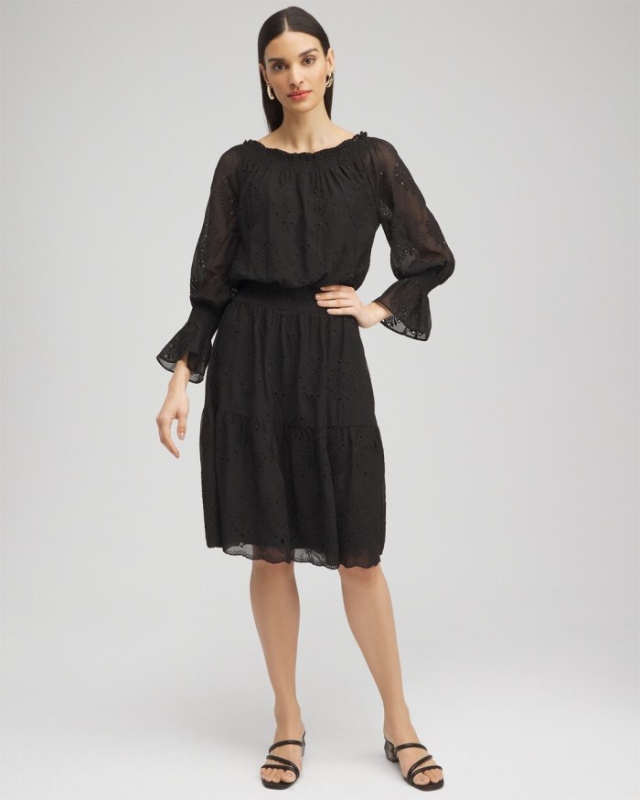 Chicos Chiffon Eyelet Dress - Black Chicos Chiffon Eyelet Dress - Black