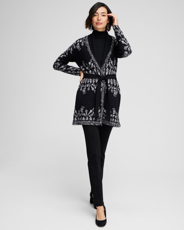 Chicos Medallion Print Shawl Cardigan - Black Chicos Medallion Print Shawl Cardigan - Black