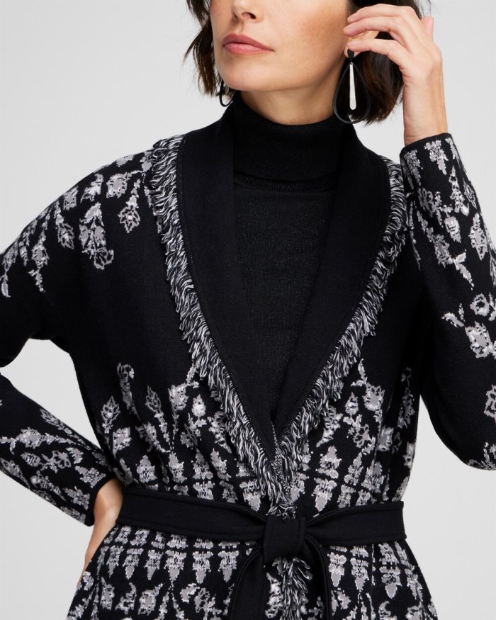 Chicos Medallion Print Shawl Cardigan - Black Chicos Medallion Print Shawl Cardigan - Black