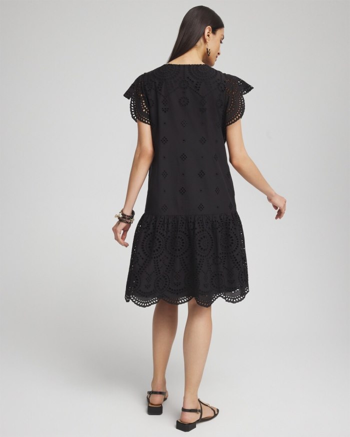 Chicos Eyelet Scallop Hem Dress - Black Chicos Eyelet Scallop Hem Dress - Black