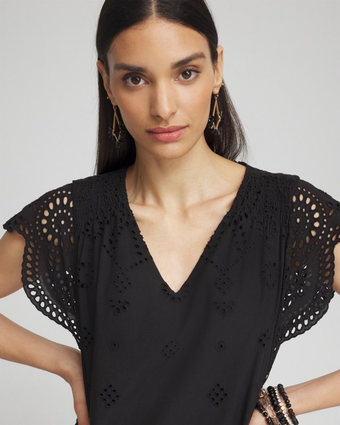 Chicos Eyelet Scallop Hem Dress - Black Chicos Eyelet Scallop Hem Dress - Black