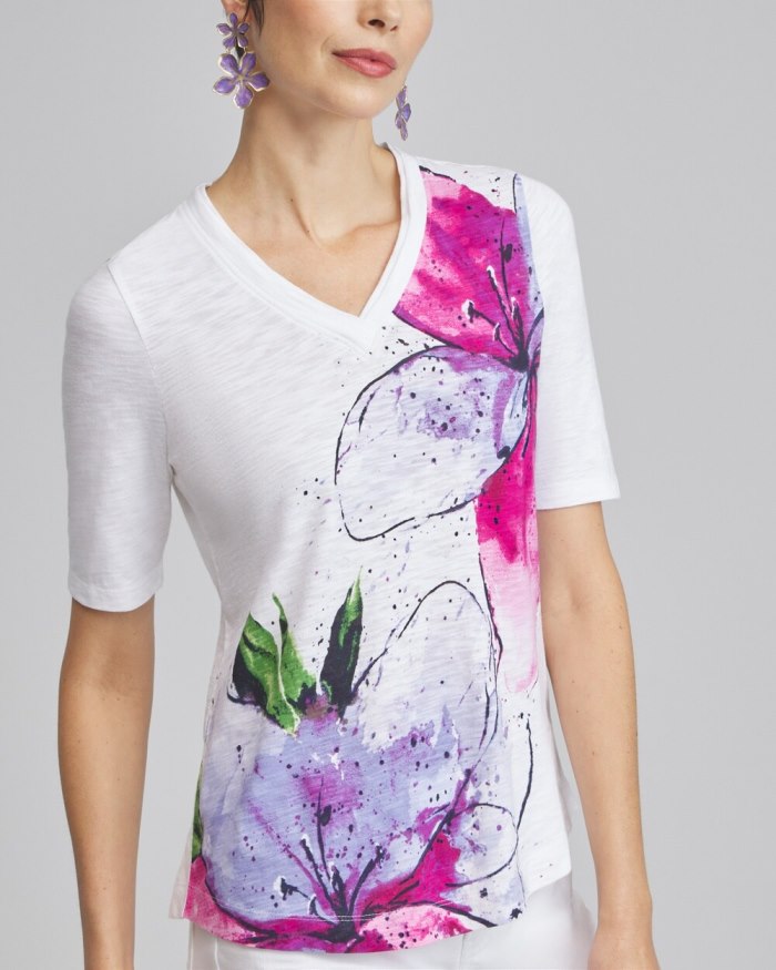 Chicos Placed Floral Elbow Sleeve A-line Tee - Parisian Purple Chicos Placed Floral Elbow Sleeve A-line Tee - Parisian Purple