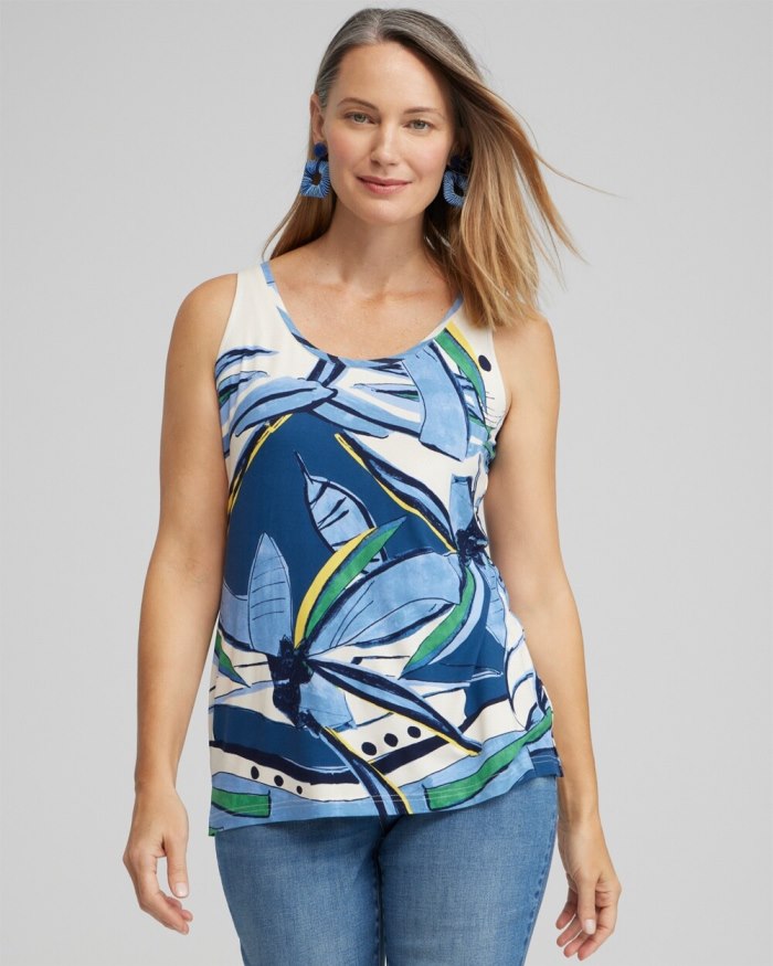 Chicos Touch of Cool Floral Polished Tank - Blue Veil Chicos Touch of Cool Floral Polished Tank - Blue Veil