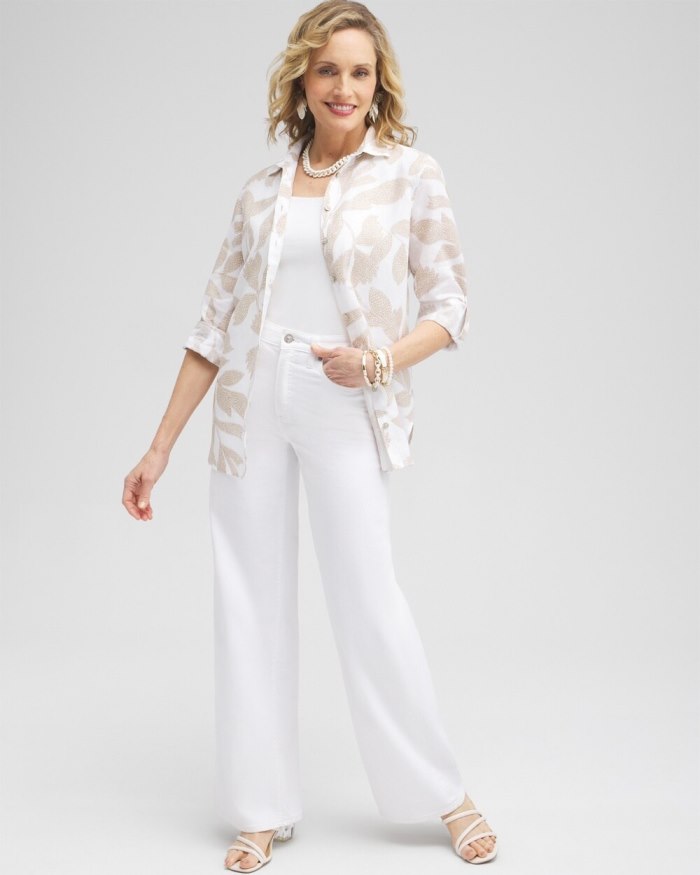 Chicos No Iron\u2122 Linen Etched Leaf Tunic - Sycamore Chicos No Iron\u2122 Linen Etched Leaf Tunic - Sycamore