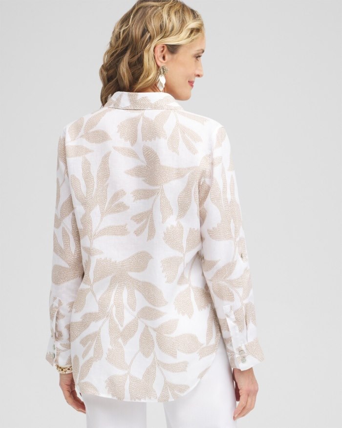 Chicos No Iron\u2122 Linen Etched Leaf Tunic - Sycamore Chicos No Iron\u2122 Linen Etched Leaf Tunic - Sycamore