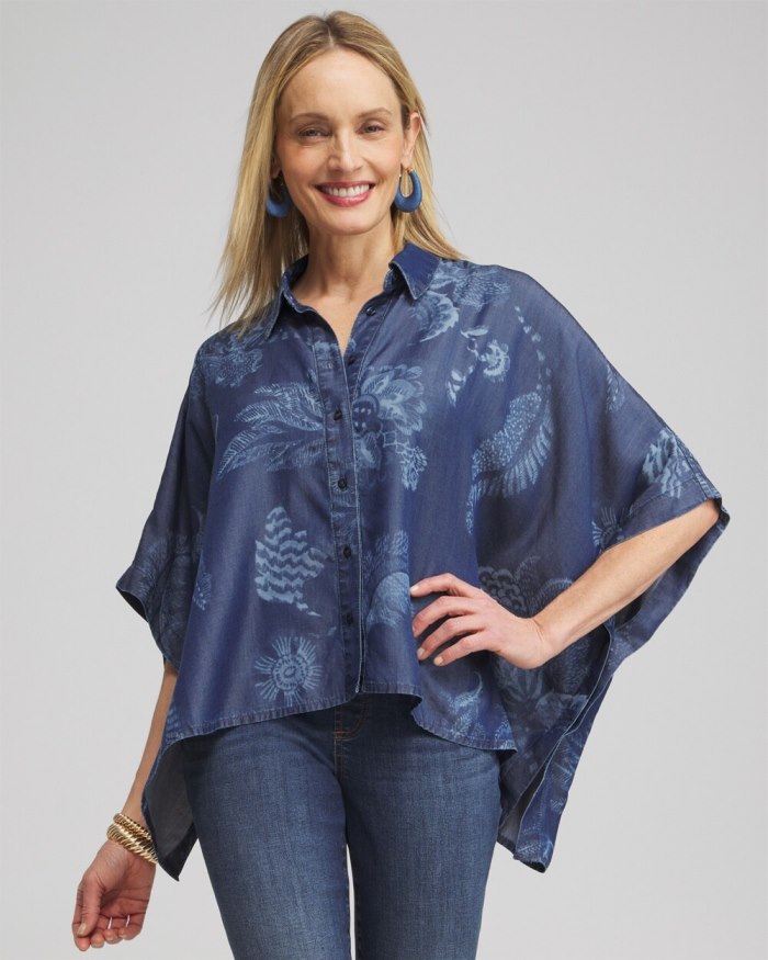 Chicos Floral Button Front Poncho - Indigo Chicos Floral Button Front Poncho - Indigo