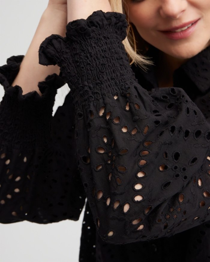 Chicos Eyelet Scallop Hem Blouse - Black Chicos Eyelet Scallop Hem Blouse - Black