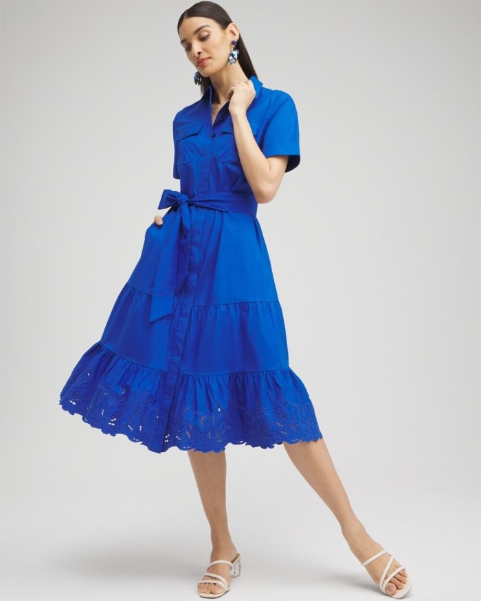 Chicos Poplin Cutout Shirt Dress - Intense Azure Chicos Poplin Cutout Shirt Dress - Intense Azure