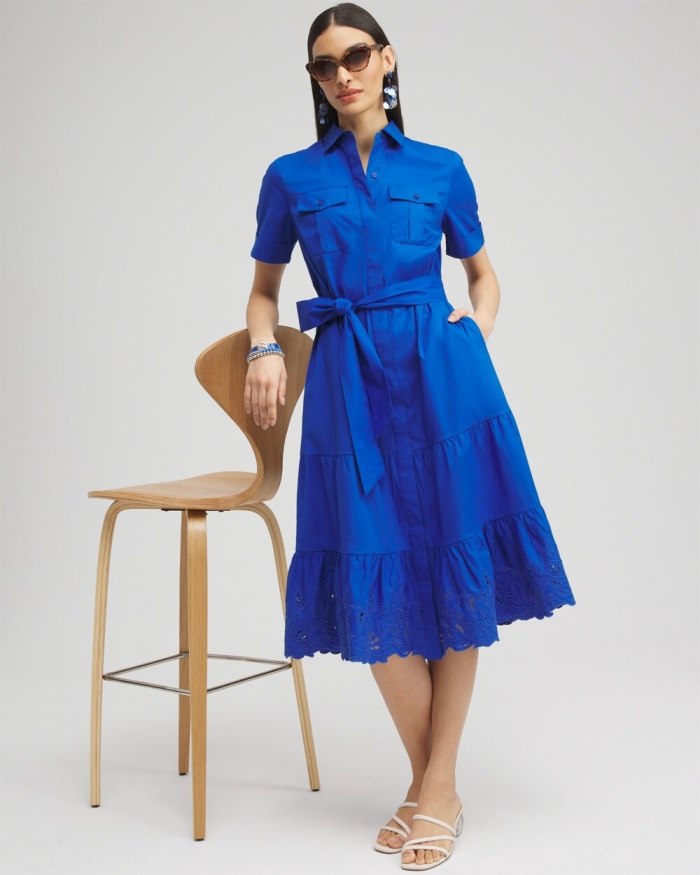 Chicos Poplin Cutout Shirt Dress - Intense Azure Chicos Poplin Cutout Shirt Dress - Intense Azure