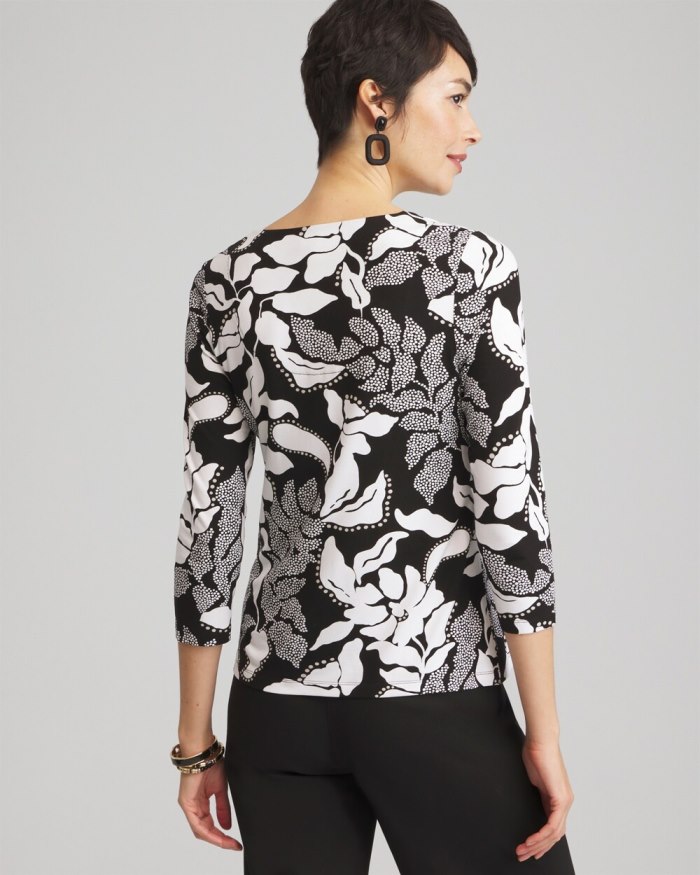 Chicos Touch of Cool Floral Square Neck Tee - Black Chicos Touch of Cool Floral Square Neck Tee - Black