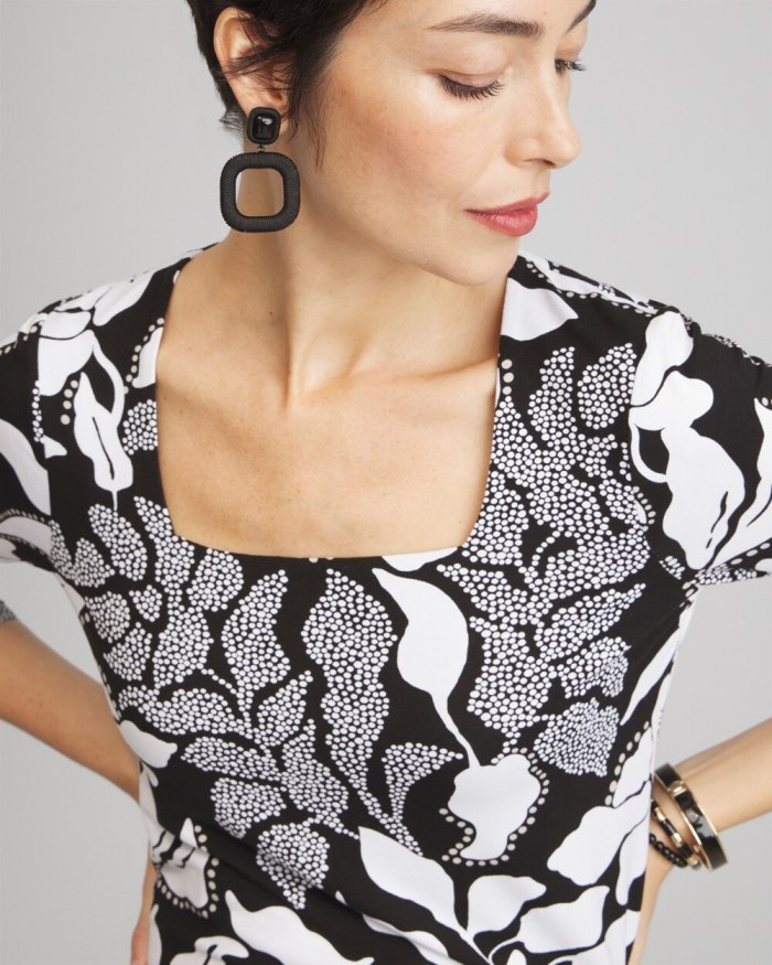 Chicos Touch of Cool Floral Square Neck Tee - Black Chicos Touch of Cool Floral Square Neck Tee - Black