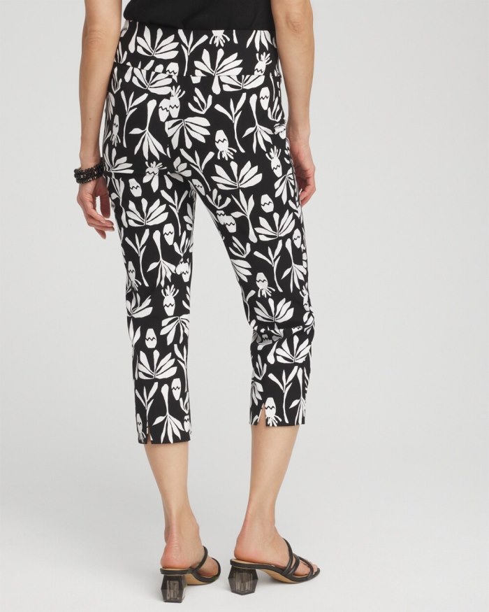Chicos Wide Waistband Leaf Print Capris - Black/White Chicos Wide Waistband Leaf Print Capris - Black/White