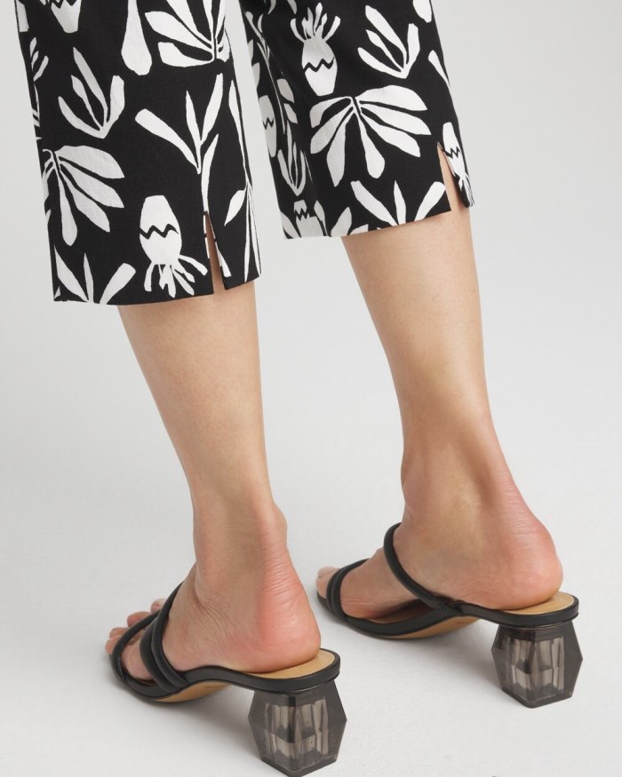 Chicos Wide Waistband Leaf Print Capris - Black/White Chicos Wide Waistband Leaf Print Capris - Black/White