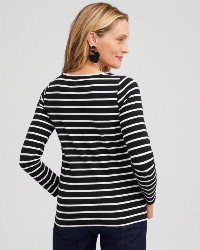 Chicos Stripe Sequin Hearts Tee - Black Chicos Stripe Sequin Hearts Tee - Black