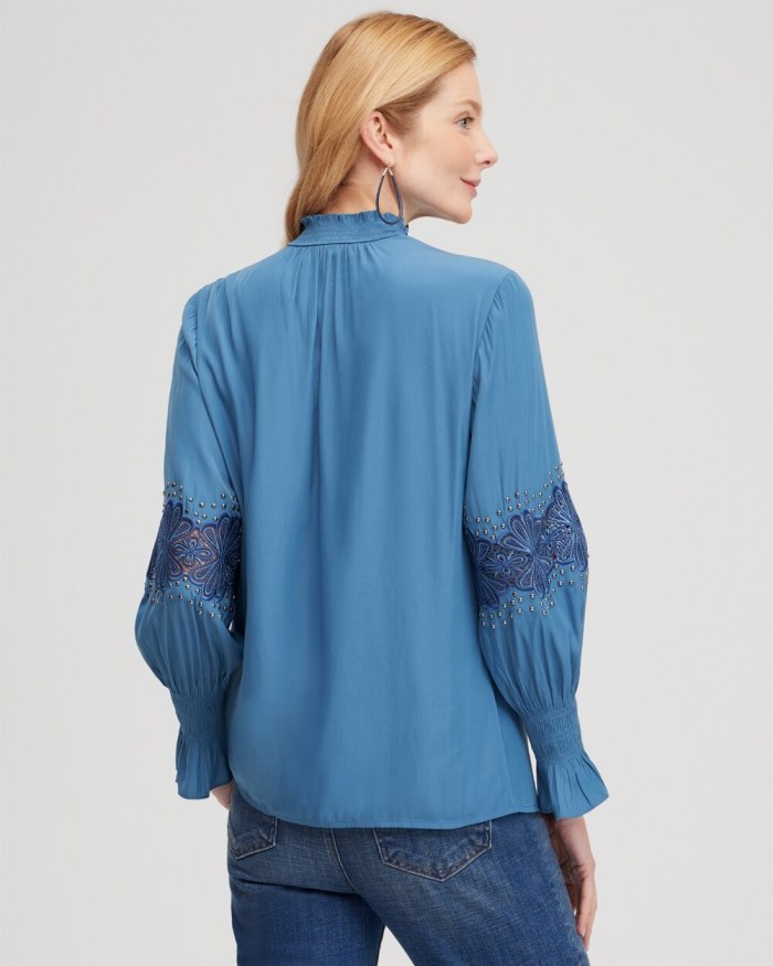 Chicos Floral Lace Detail Top - Blue Echo Chicos Floral Lace Detail Top - Blue Echo