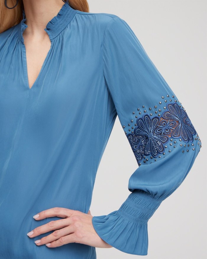Chicos Floral Lace Detail Top - Blue Echo Chicos Floral Lace Detail Top - Blue Echo