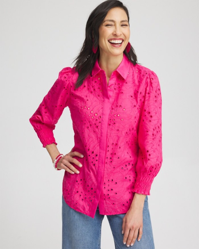 Chicos Eyelet Shirt - PINK BROMELIAD Chicos Eyelet Shirt - PINK BROMELIAD