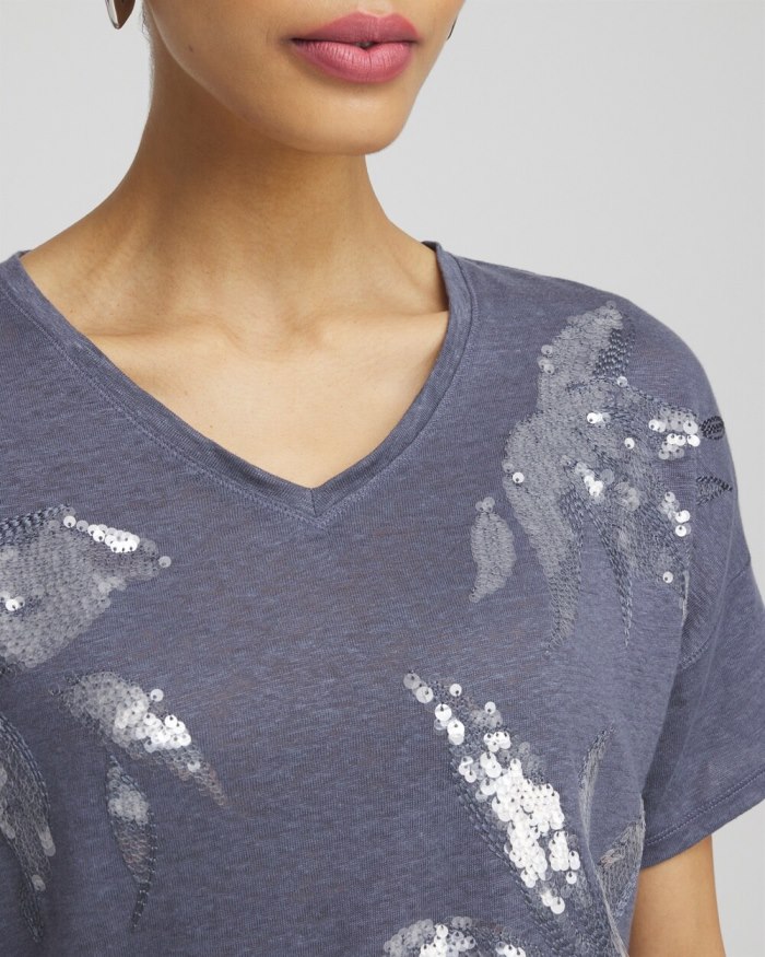 Chicos Slate Linen Sequin Tee - Soft Slate Chicos Slate Linen Sequin Tee - Soft Slate