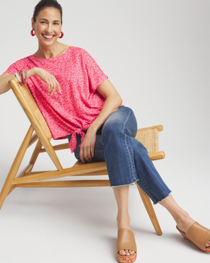 Chicos Linen Reef Tie Front Tee - Watermelon Punch Chicos Linen Reef Tie Front Tee - Watermelon Punch