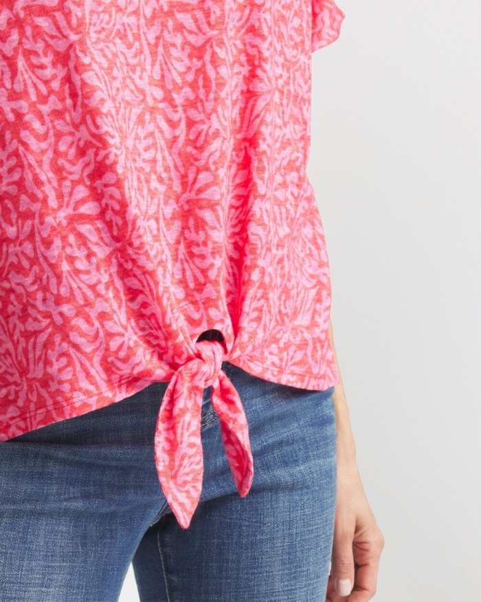 Chicos Linen Reef Tie Front Tee - Watermelon Punch Chicos Linen Reef Tie Front Tee - Watermelon Punch