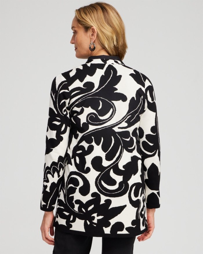 Chicos Double Knit Scroll Print Cardigan - Black Chicos Double Knit Scroll Print Cardigan - Black