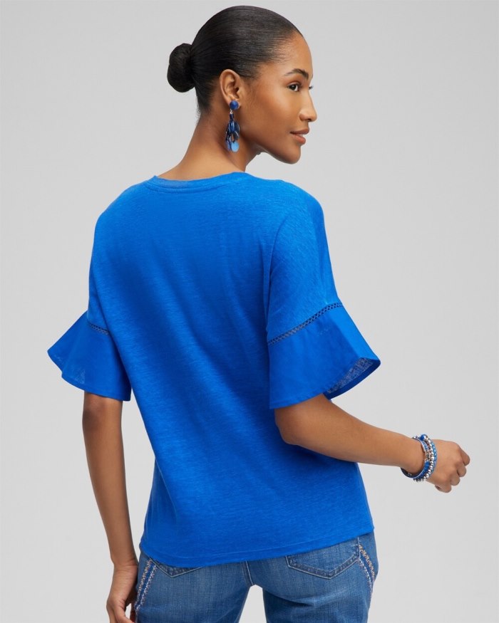 Chicos Linen Blend Flutter Sleeve Top - Intense Azure Chicos Linen Blend Flutter Sleeve Top - Intense Azure